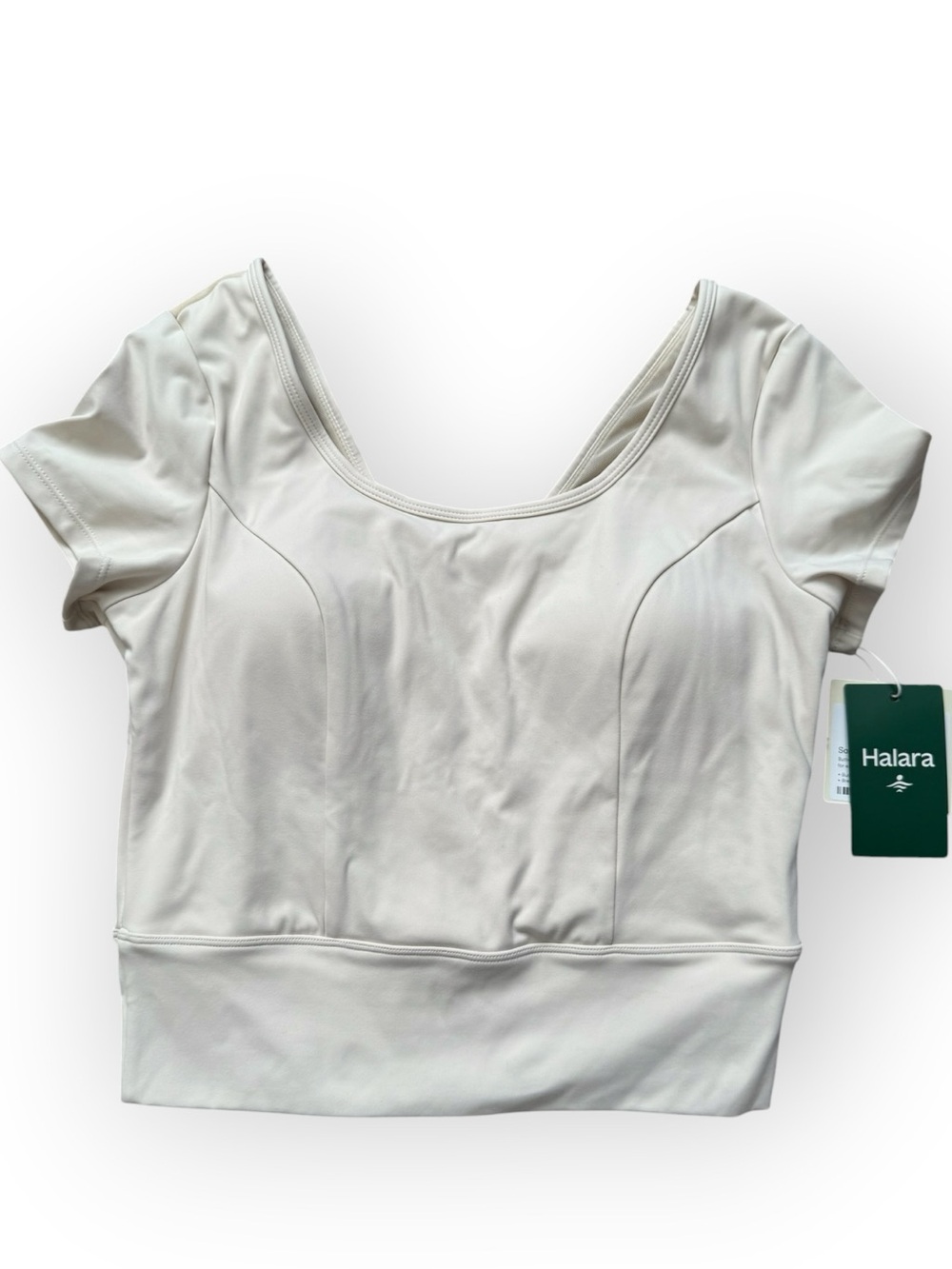 NWT Halara SoftlyZero Plush Open Back Cropped Active Top White Medium